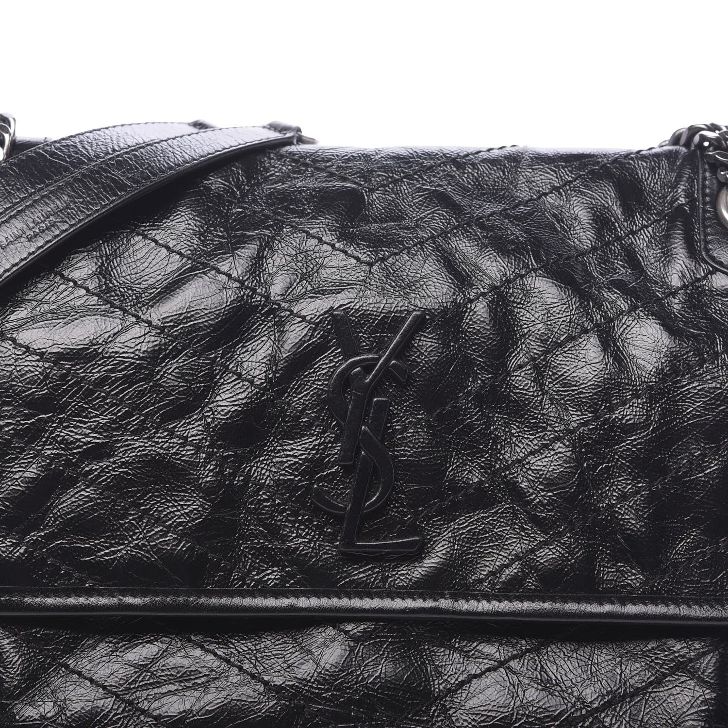 Saint Laurent Crinkled Calfskin Matelasse Monogram Medium Niki Chain Satchel Black 9 of 9
