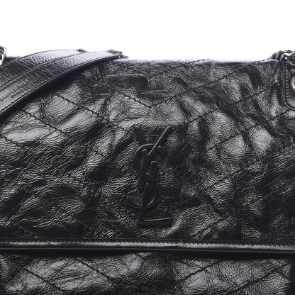 Saint Laurent Crinkled Calfskin Matelasse Monogram Medium Niki Chain Satchel Black 9 of 9