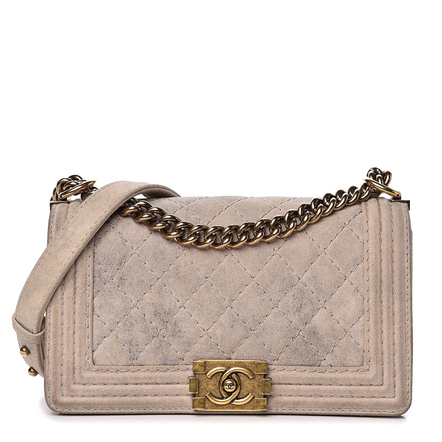 Iridescent Calfskin Quilted Medium Boy Flap Beige