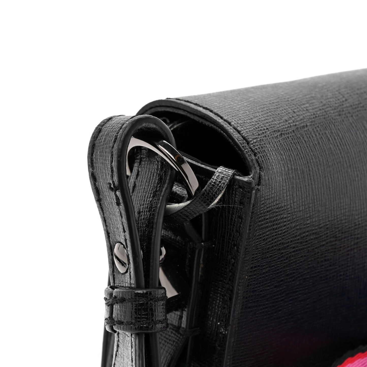 Saffiano Striped Mini Diag Binder Clip Bag Black White Indus