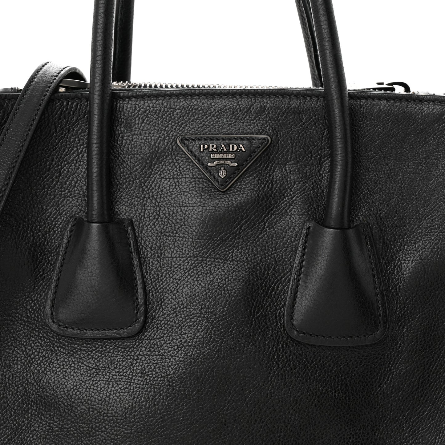 Glace Calf Small Twin Pocket Tote Black