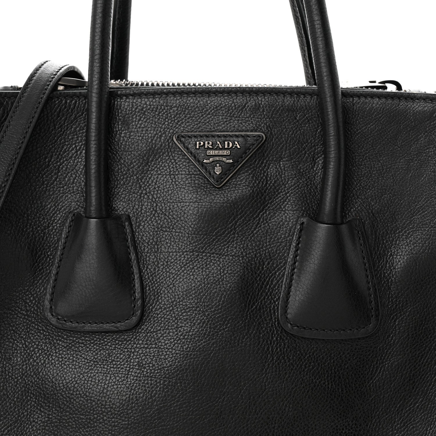 Prada Glace Calf Small Twin Pocket Tote Black 7 of 12