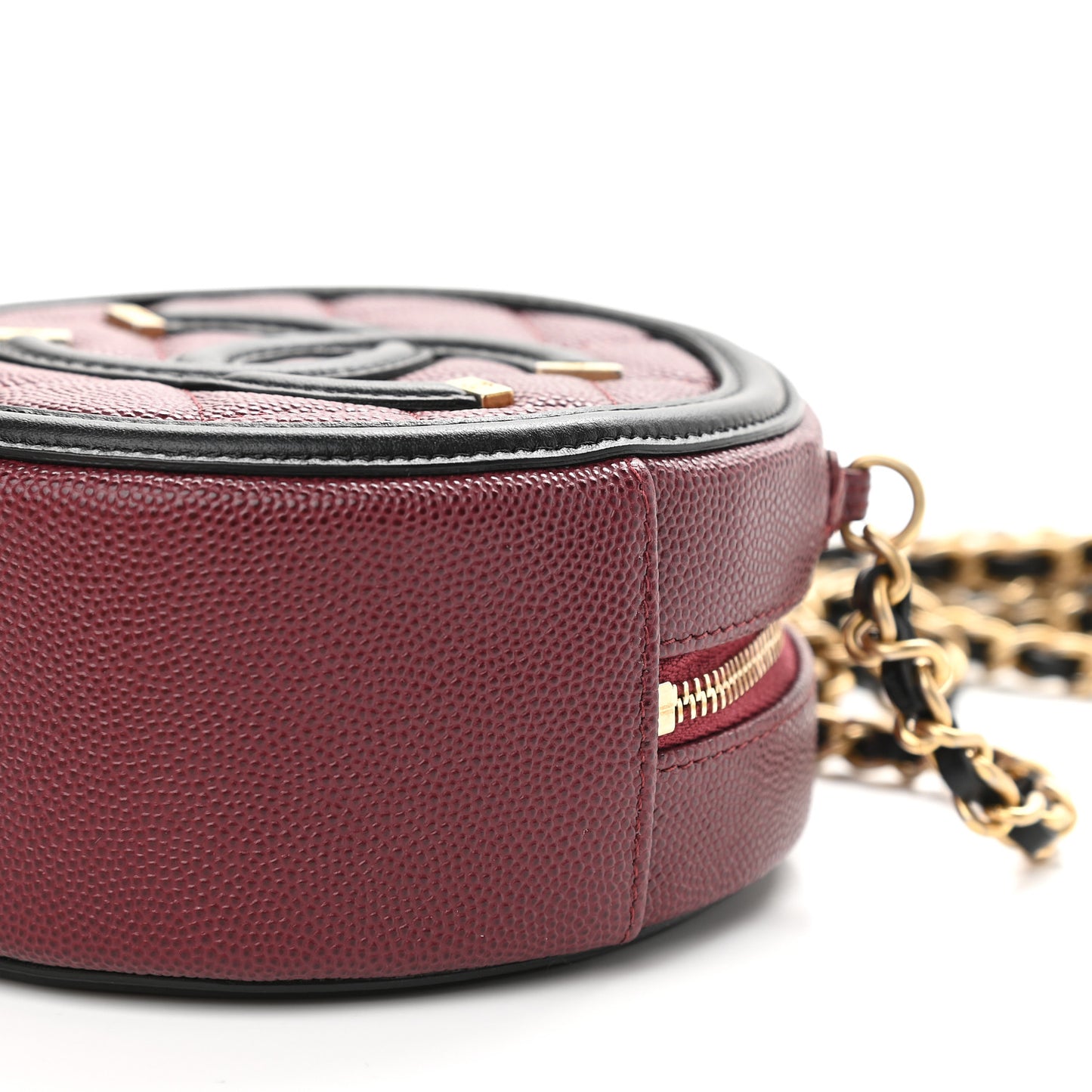 Caviar Quilted Round Filigree Crossbody Burgundy Black