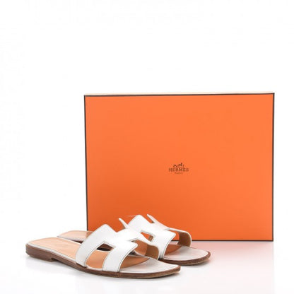 Hermes Box Calfskin Oran Sandals 38.5 White 12 of 12