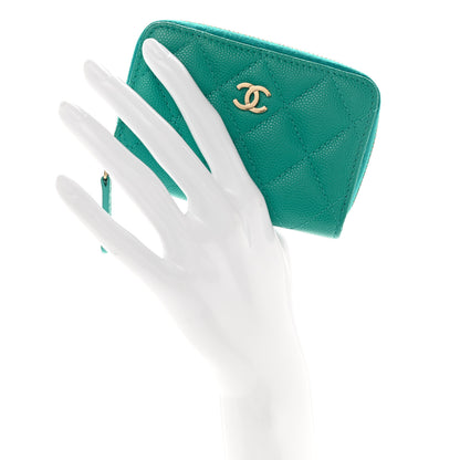 Chanel Caviar Quilted Zip Coin Purse Turquoise 2 of 9
