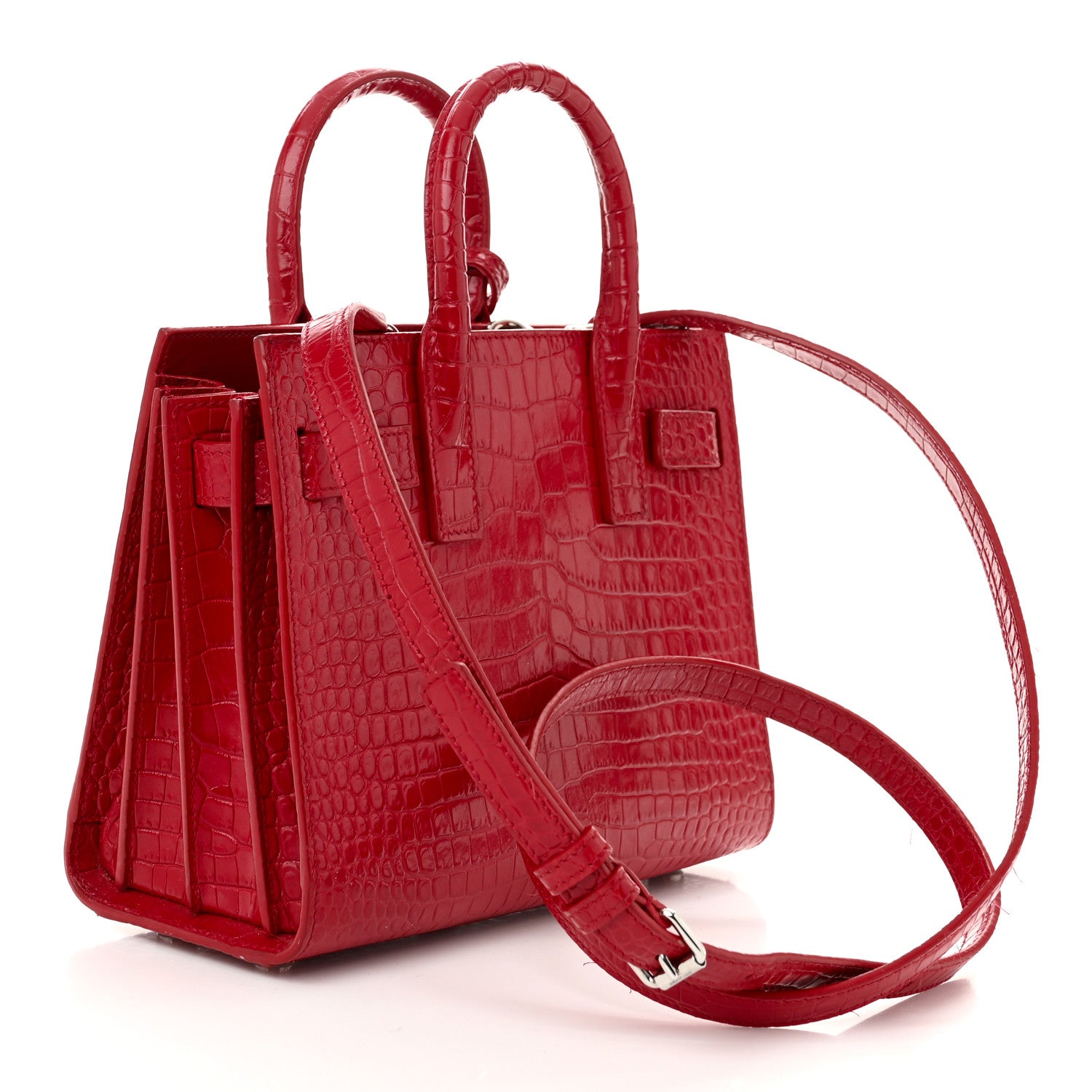 Saint Laurent Calfskin Crocodile Embossed Nano Sac De Jour Red 3 of 10