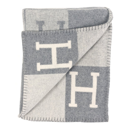 Hermes Wool Cashmere Avalon III Blanket Ecru Gris Clair 2 of 3