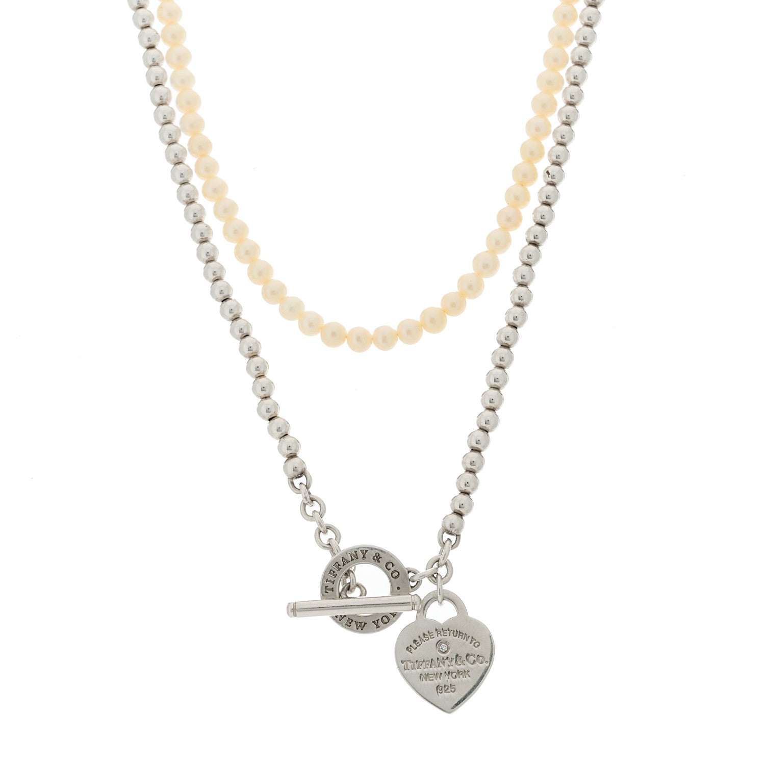 Tiffany Sterling Silver Diamond Cultured Pearl Return to Tiffany Wrap Necklace 1 of 4