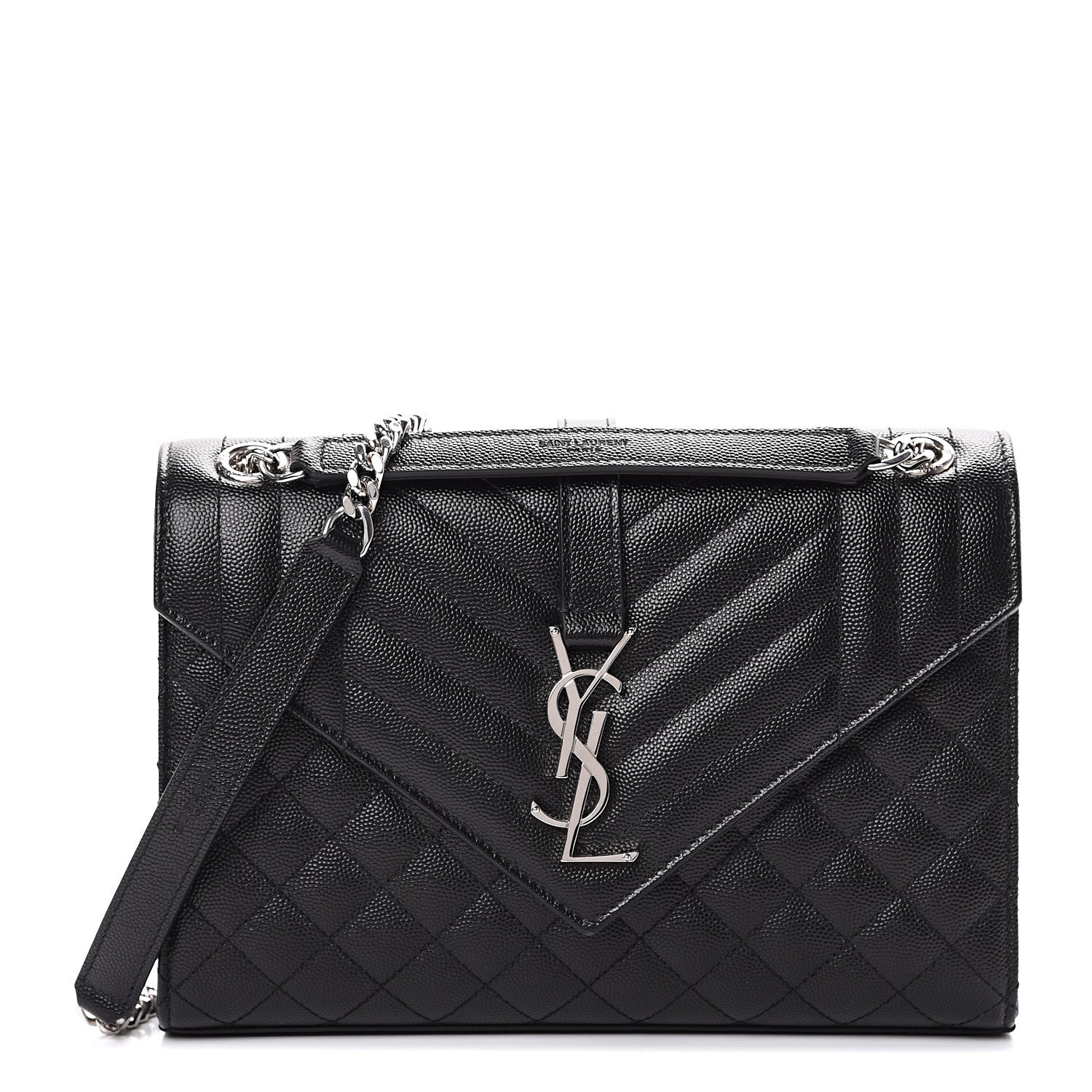 Saint Laurent Grain De Poudre Textured Mixed Matelasse Triquilt Medium Monogram Satchel Black 1 of 9
