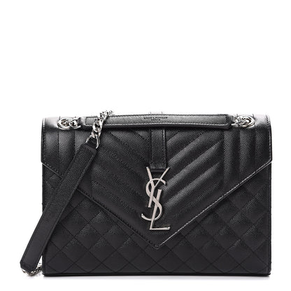 Saint Laurent Grain De Poudre Textured Mixed Matelasse Triquilt Medium Monogram Satchel Black 1 of 9