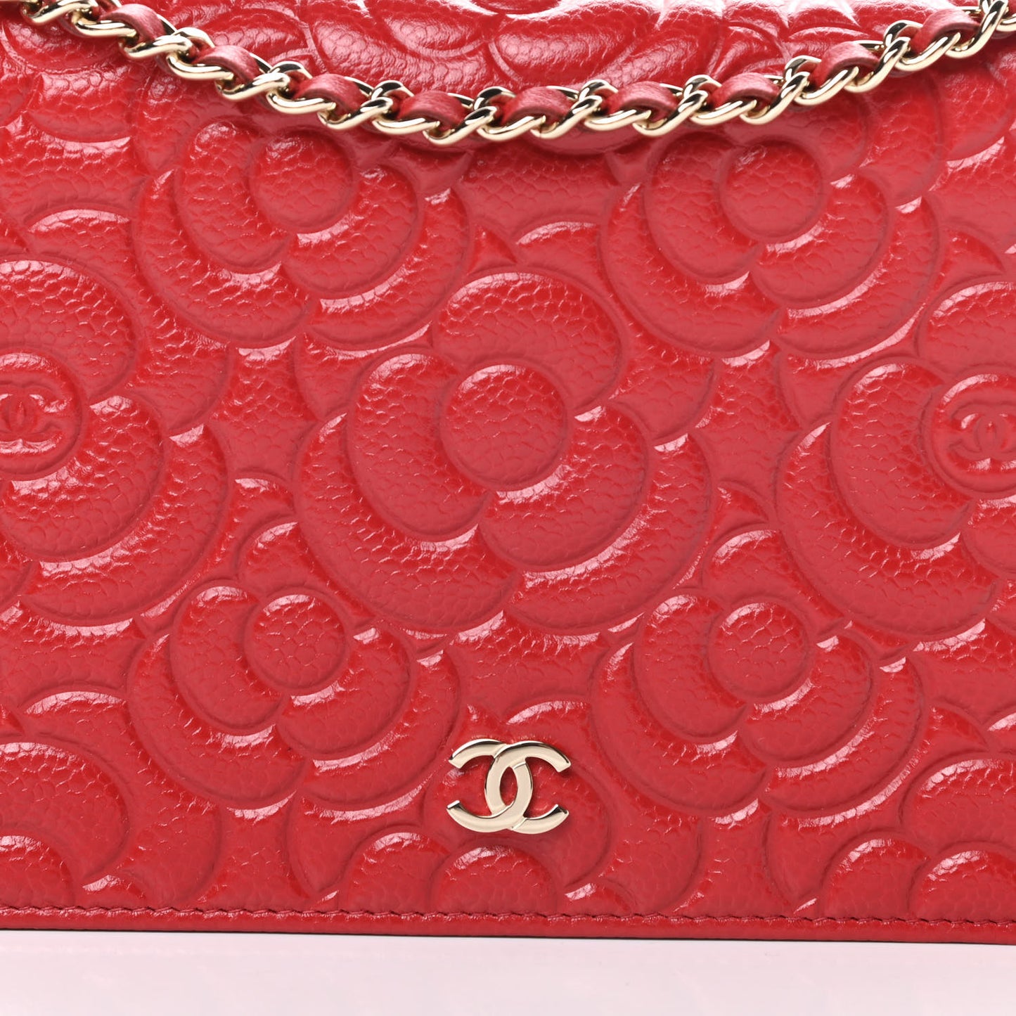 Caviar Camellia Embossed Wallet On Chain WOC Red