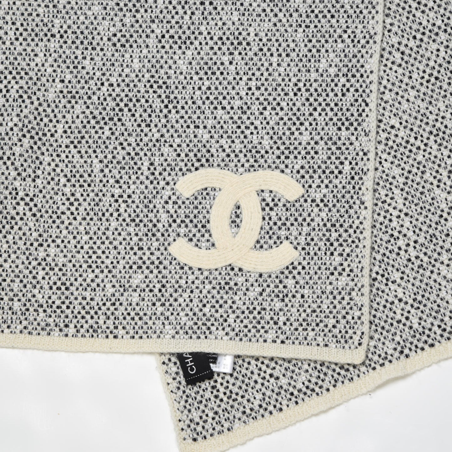 Cotton Cashmere CC Scarf Black Ivory