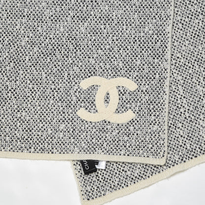 Chanel Cotton Cashmere CC Scarf Black Ivory 4 of 5