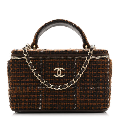 Chanel Tweed Small Top Handle Vanity Case With Chain Brown Multicolor 1 of 13