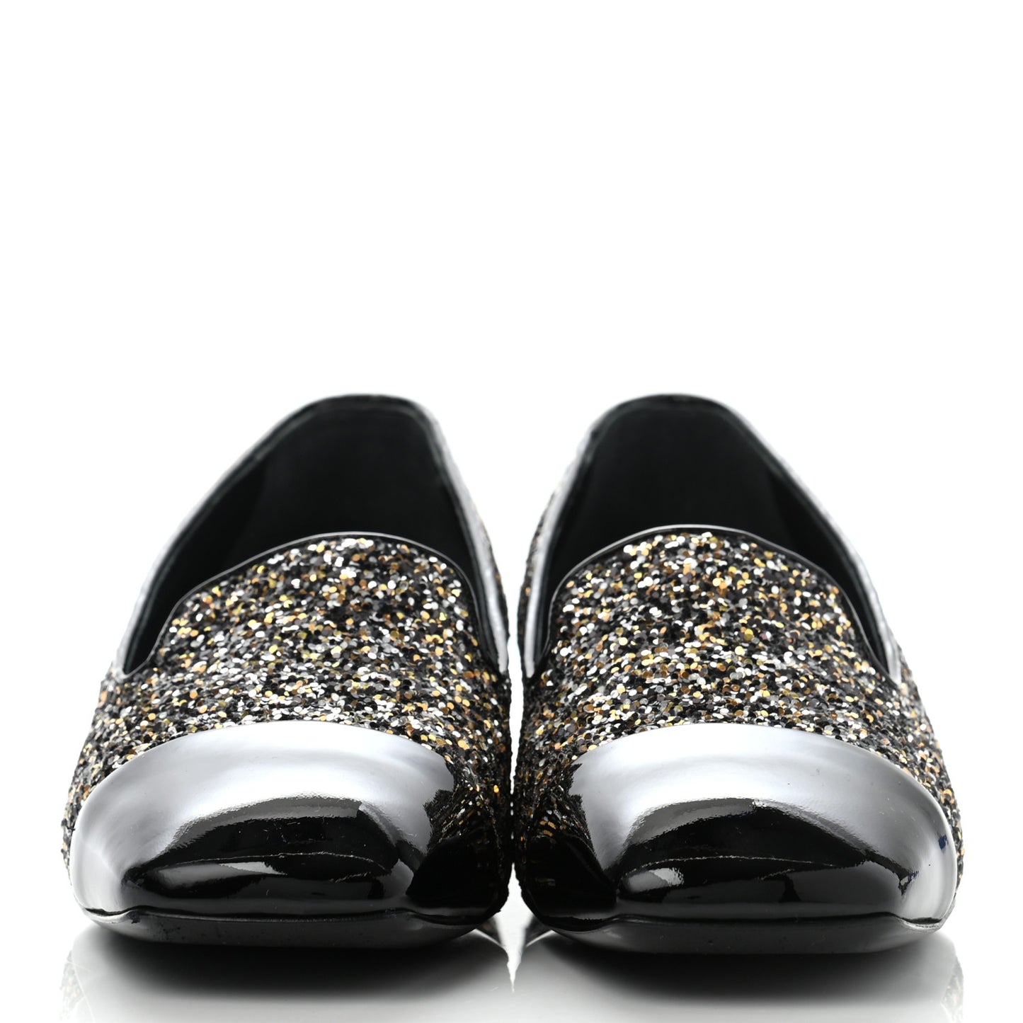 Glitter Fabric Patent Calfskin Moccasin Loafers 39 Black Bronze