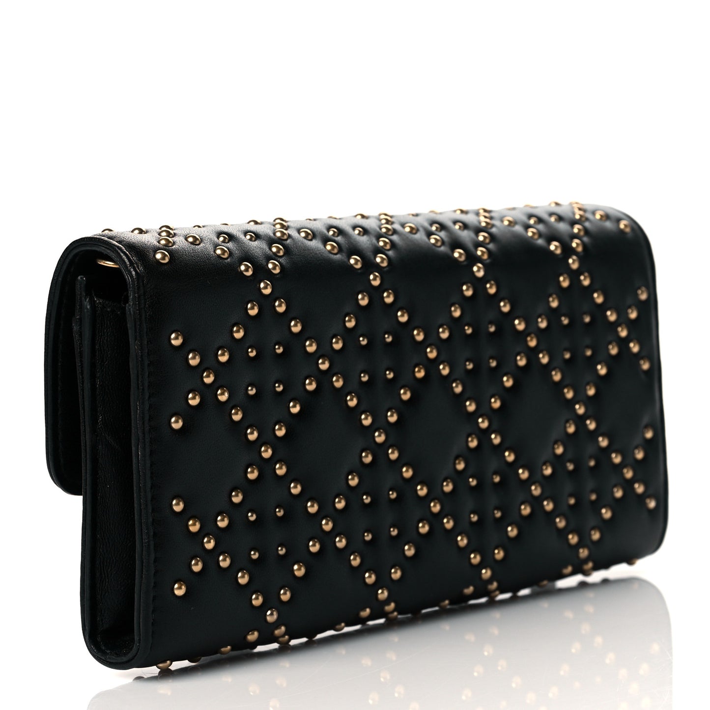 Lambskin Cannage Studded Dioraddict Wallet on Chain Black
