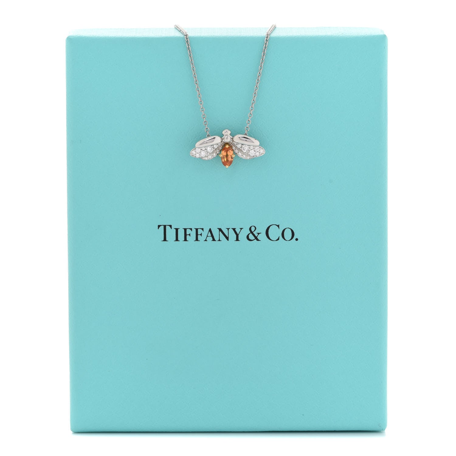 Tiffany Platinum 18K Yellow Gold Diamond Spessartine Paper Flowers Firefly Pendant Necklace 7 of 7