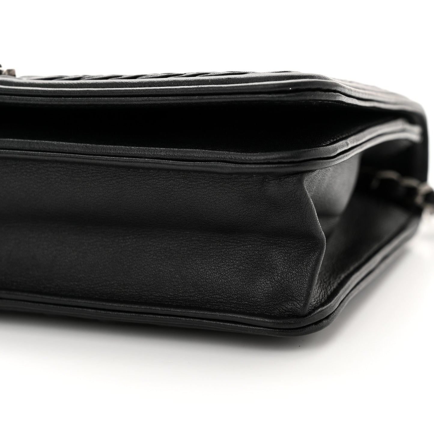 Calfskin Chevron Quilted Braided Boy Wallet On Chain WOC Black