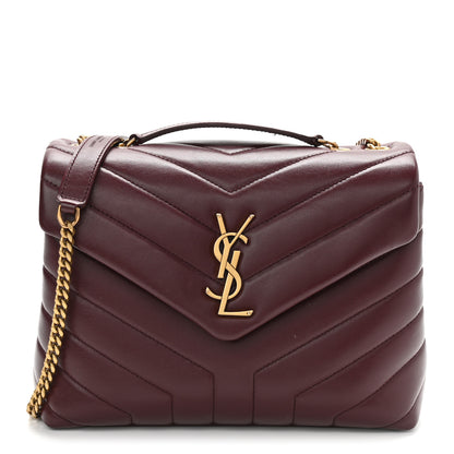 Saint Laurent Calfskin Y Quilted Monogram Small Loulou Chain Satchel Dark Legion Red 1 of 11