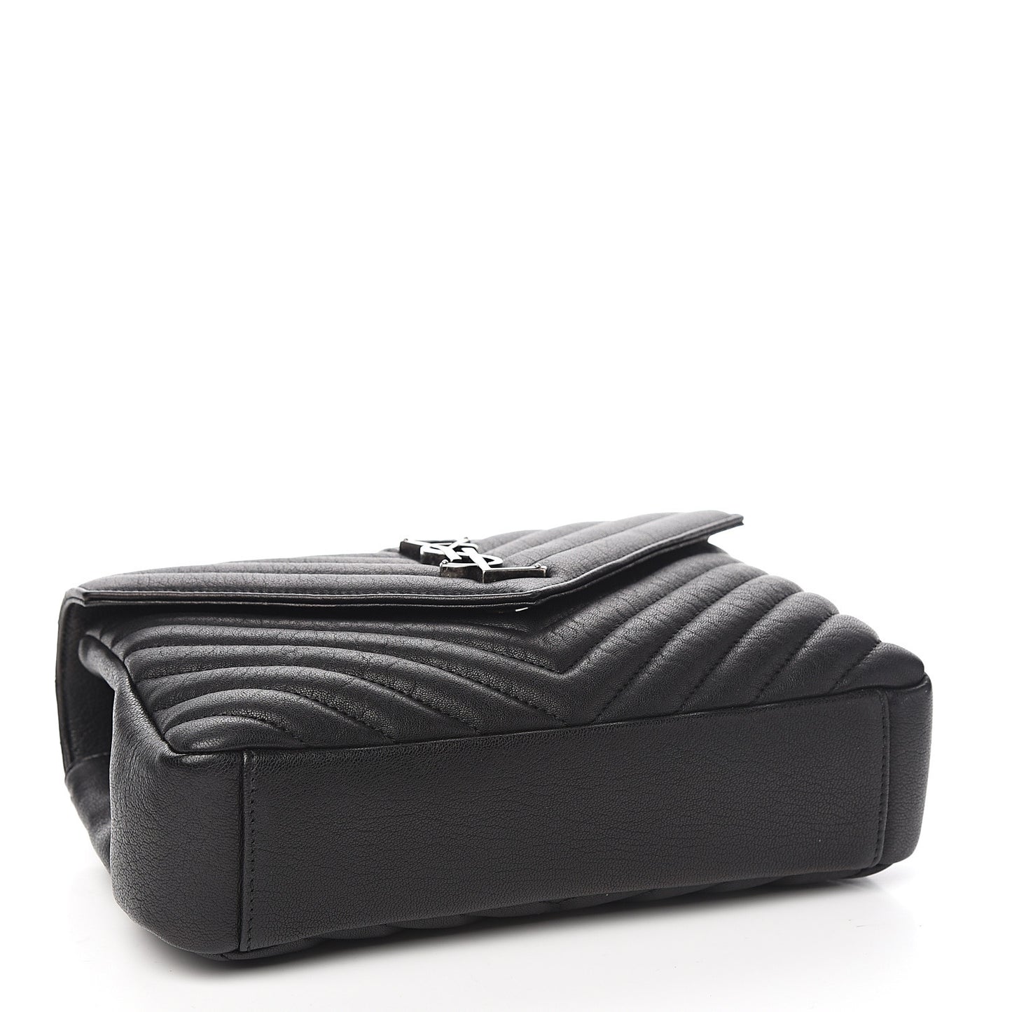 Sheepskin Matelasse Chevron Monogram Medium College Bag Black