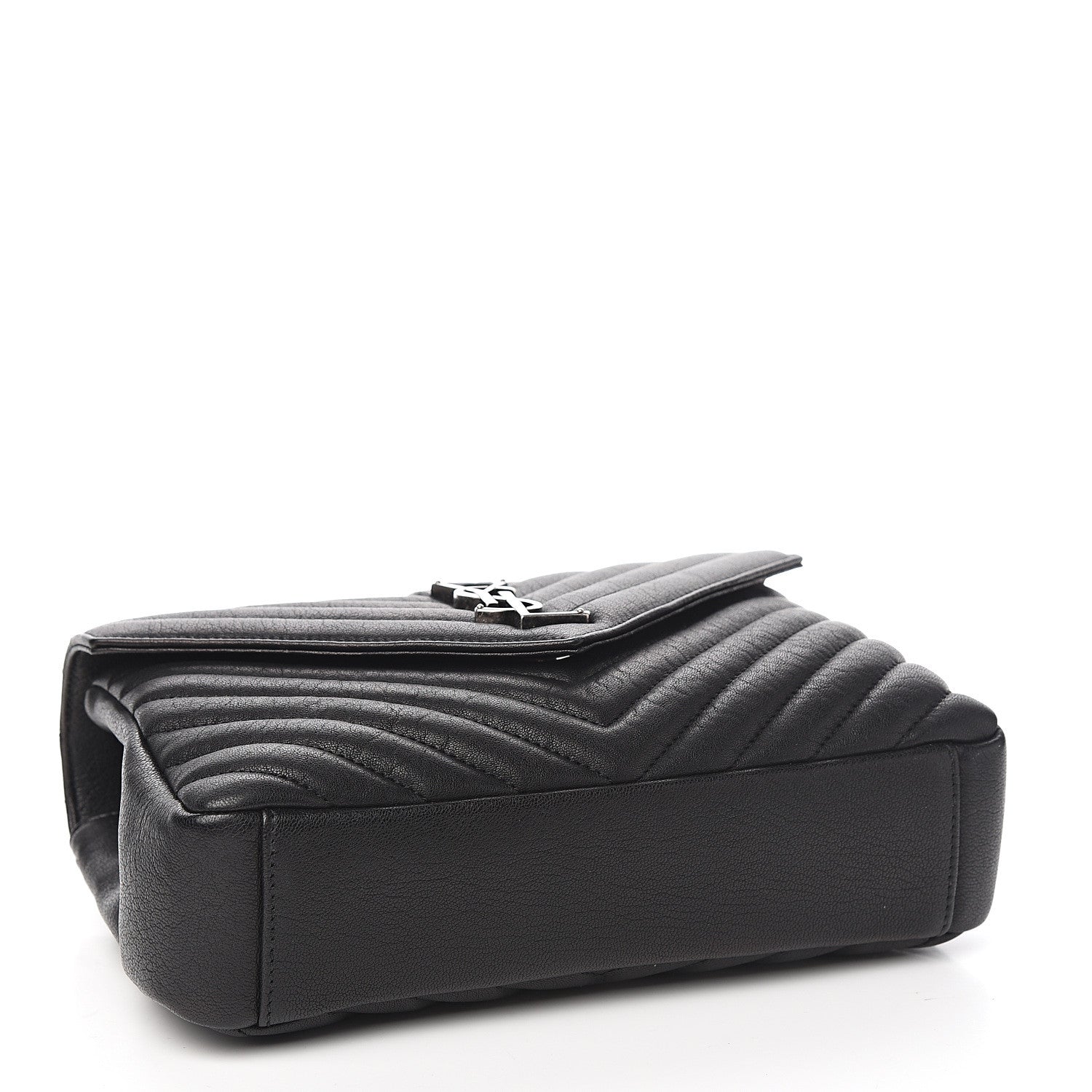 Saint Laurent Sheepskin Matelasse Chevron Monogram Medium College Bag Black 3 of 11