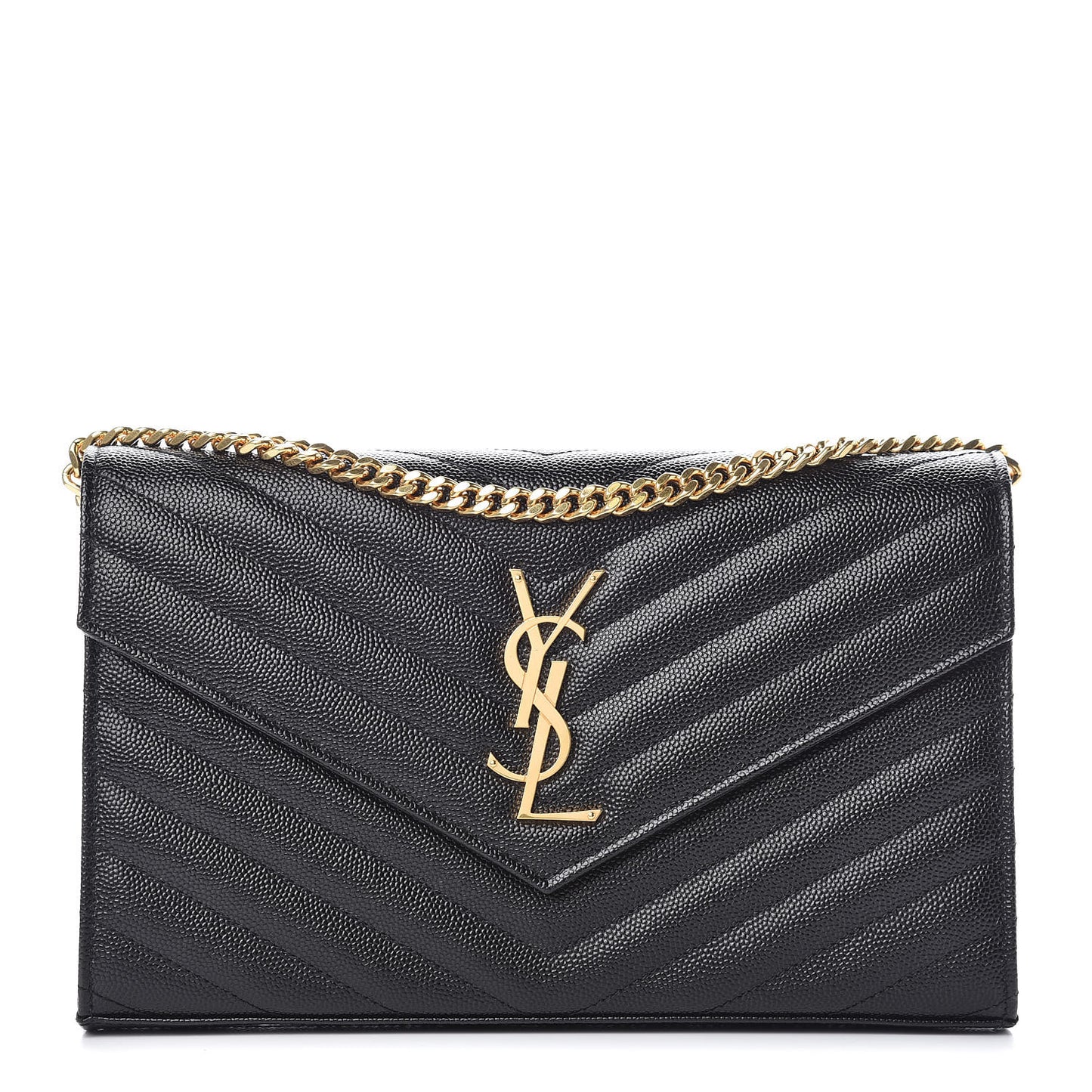 Grain De Poudre Matelasse Chevron Monogram Chain Wallet Black