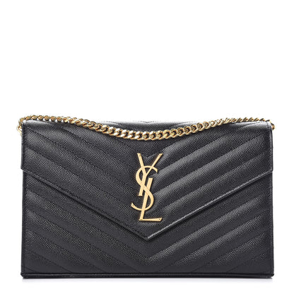 Saint Laurent Grain De Poudre Matelasse Chevron Monogram Chain Wallet Black 1 of 9