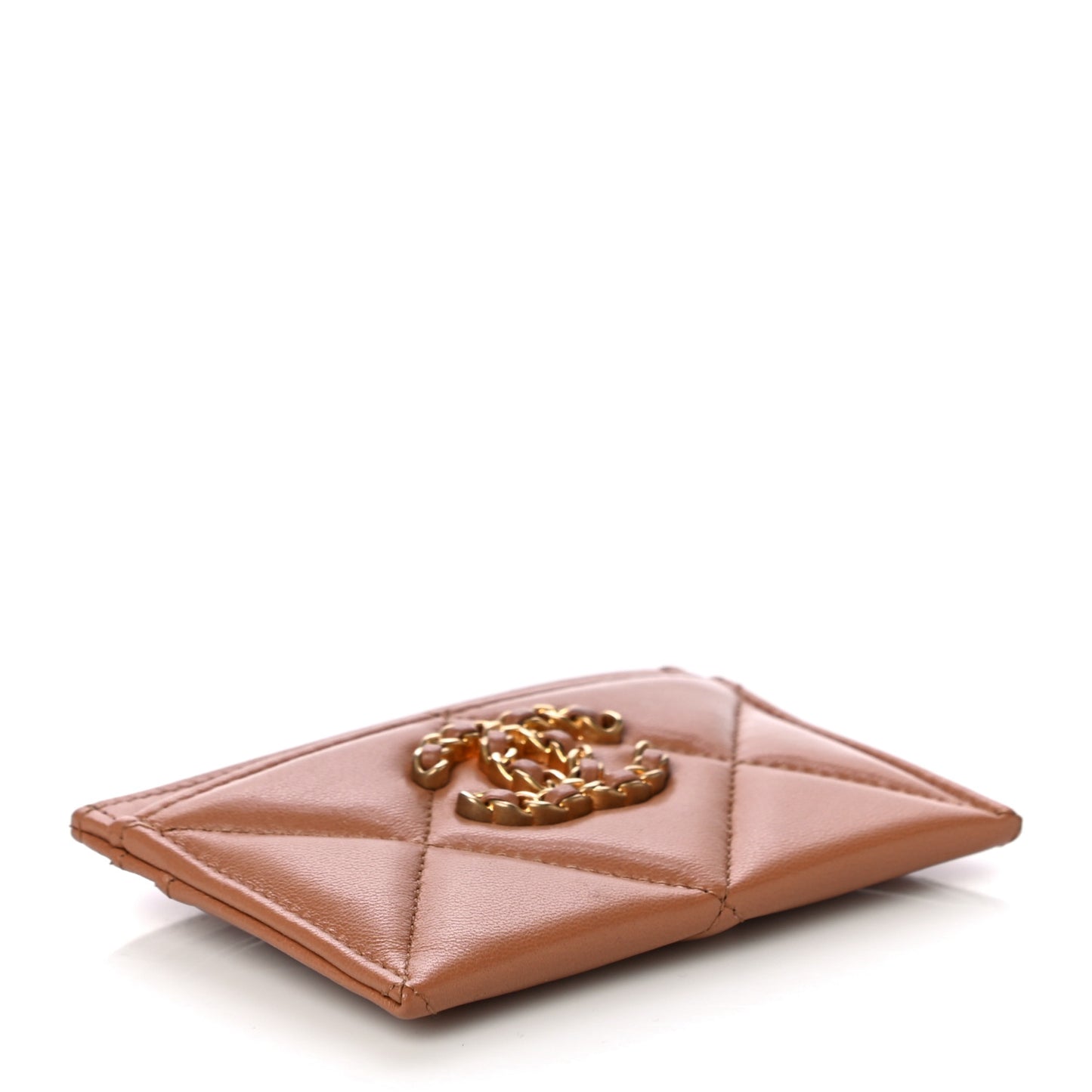 Lambskin Quilted Chanel 19 Card Holder Brown