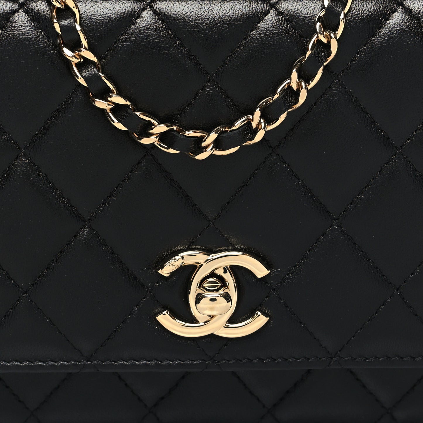 Lambskin Quilted Trendy CC Wallet On Chain WOC Black
