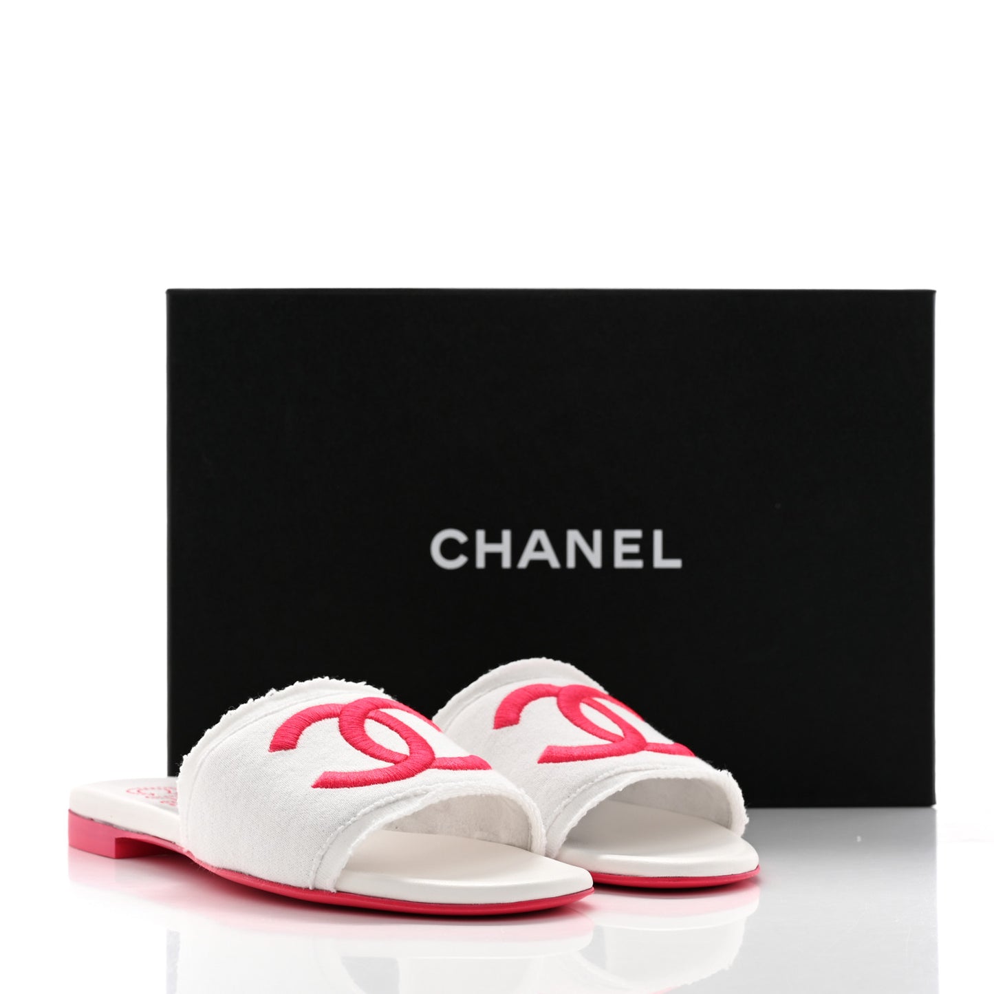 Jersey Knit CC Mules White 37 Fuchsia