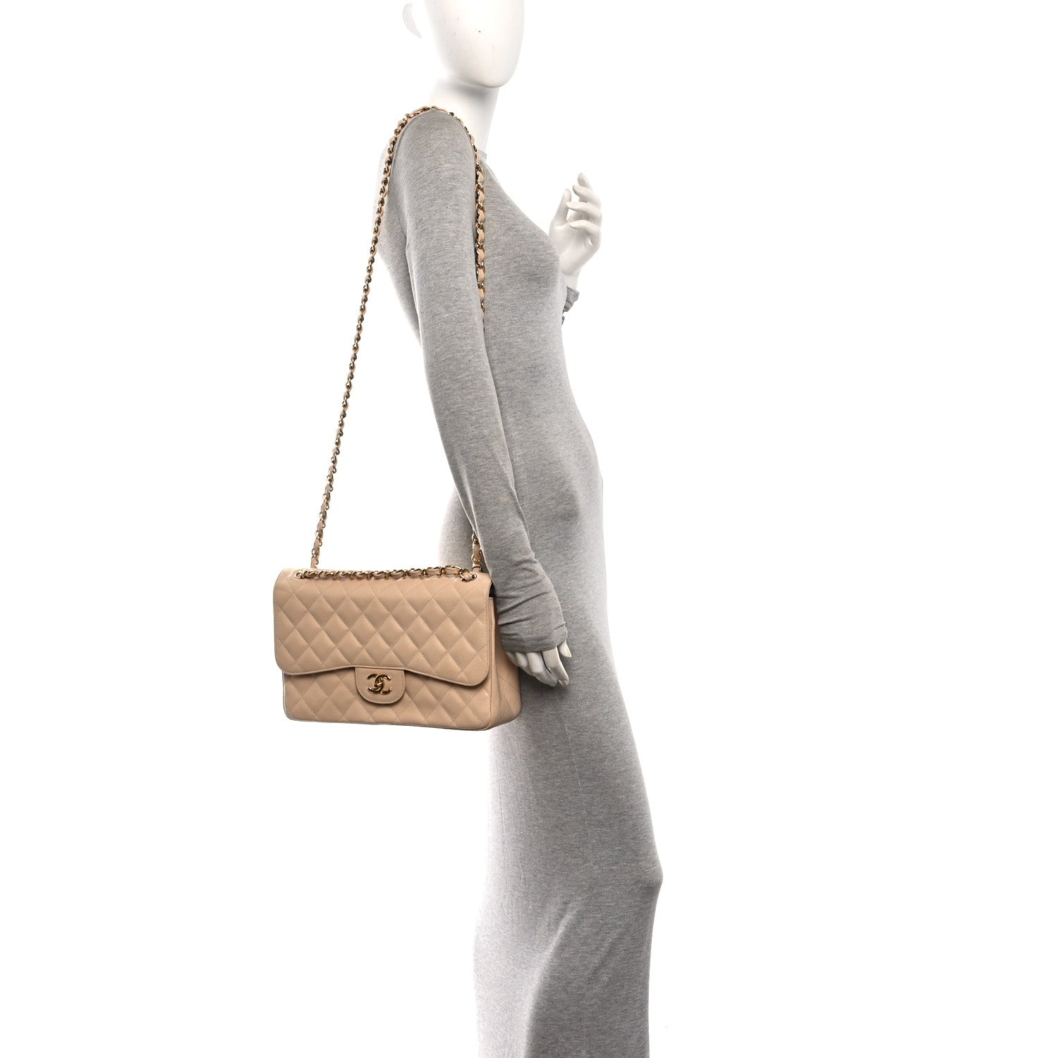 Chanel Caviar Quilted Jumbo Double Flap Beige 2 of 10