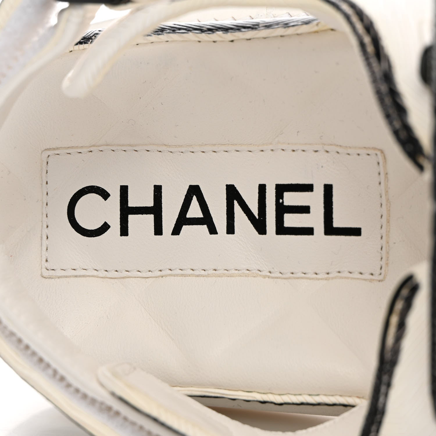 Chanel Calfskin Printed Velcro Dad Sandals 38 White Black 7 of 9