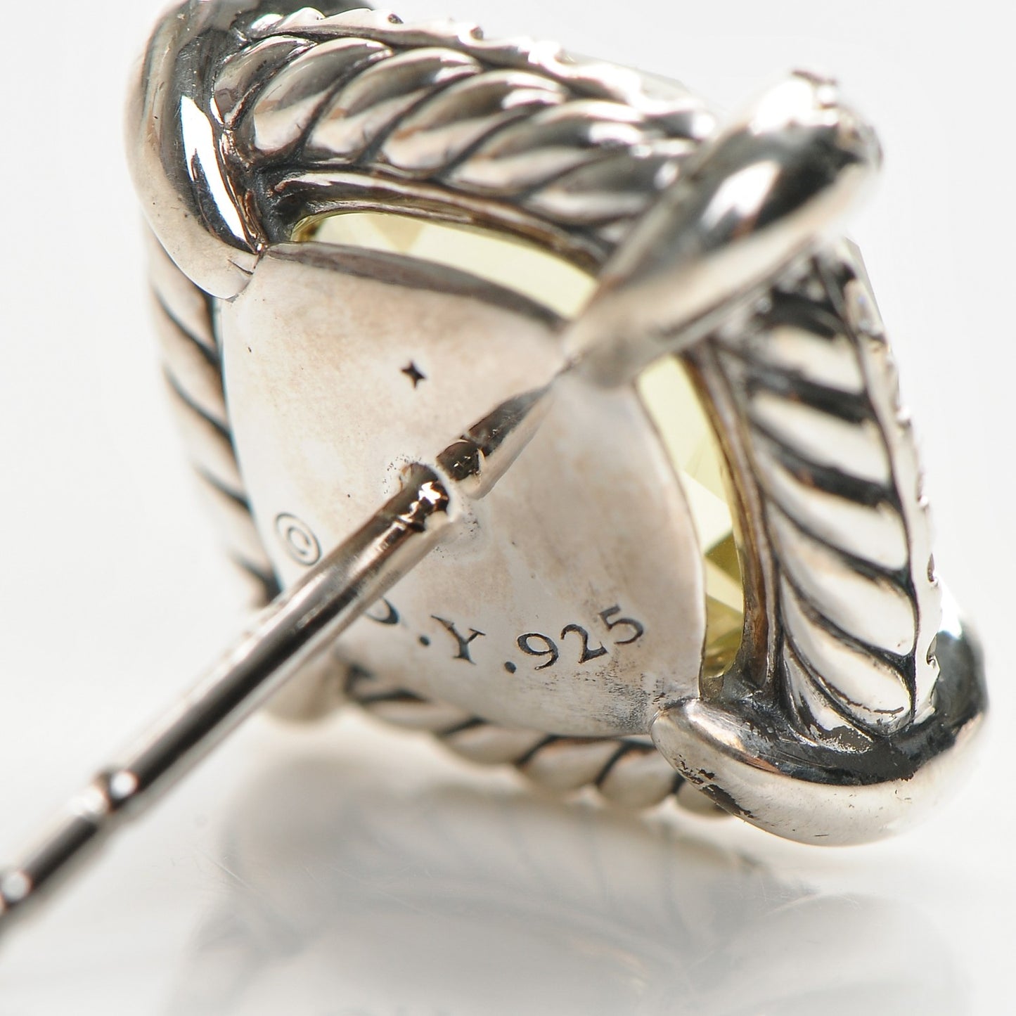 Sterling Silver Diamond Lemon Citrine 9mm Chatelaine Earrings