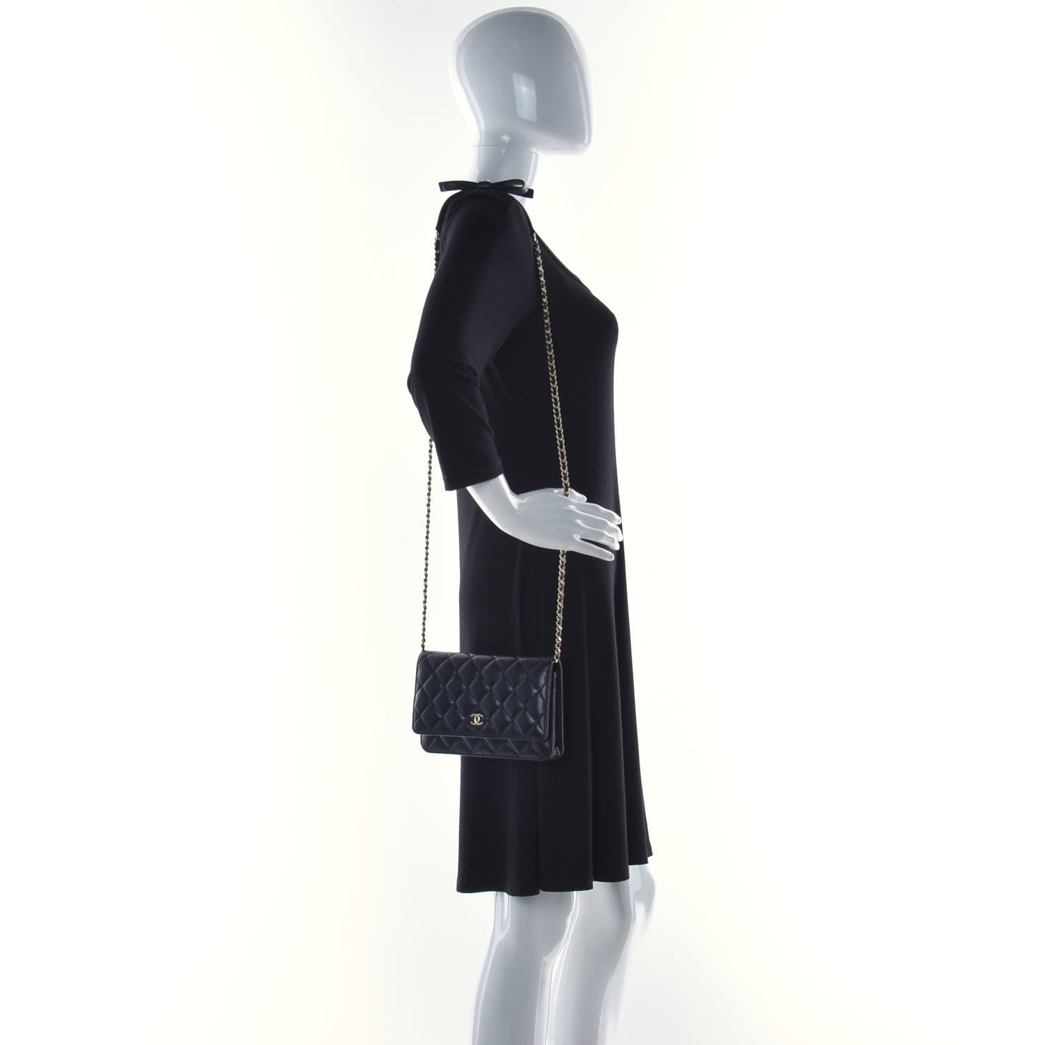Chanel Lambskin Quilted Mini Coco Bow Clutch With Chain Black 2 of 11