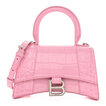 Balenciaga Shiny Calfskin Crocodile Embossed Hourglass Top Handle Bag XS Candy Pink 1 of 14