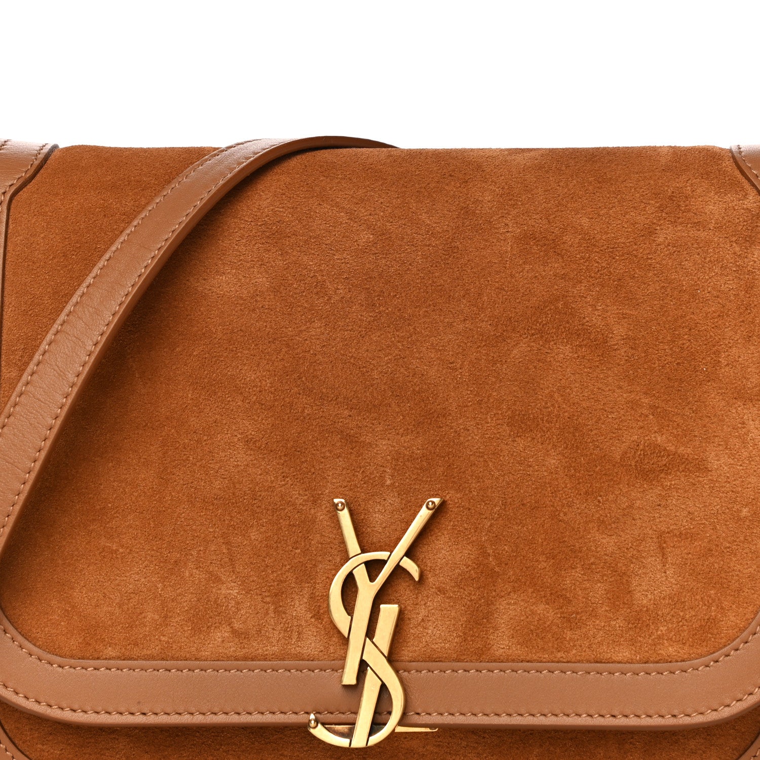 Saint Laurent Suede Smooth Calfskin Monogram Medium Solferino Soft Satchel Cinnamon 9 of 11
