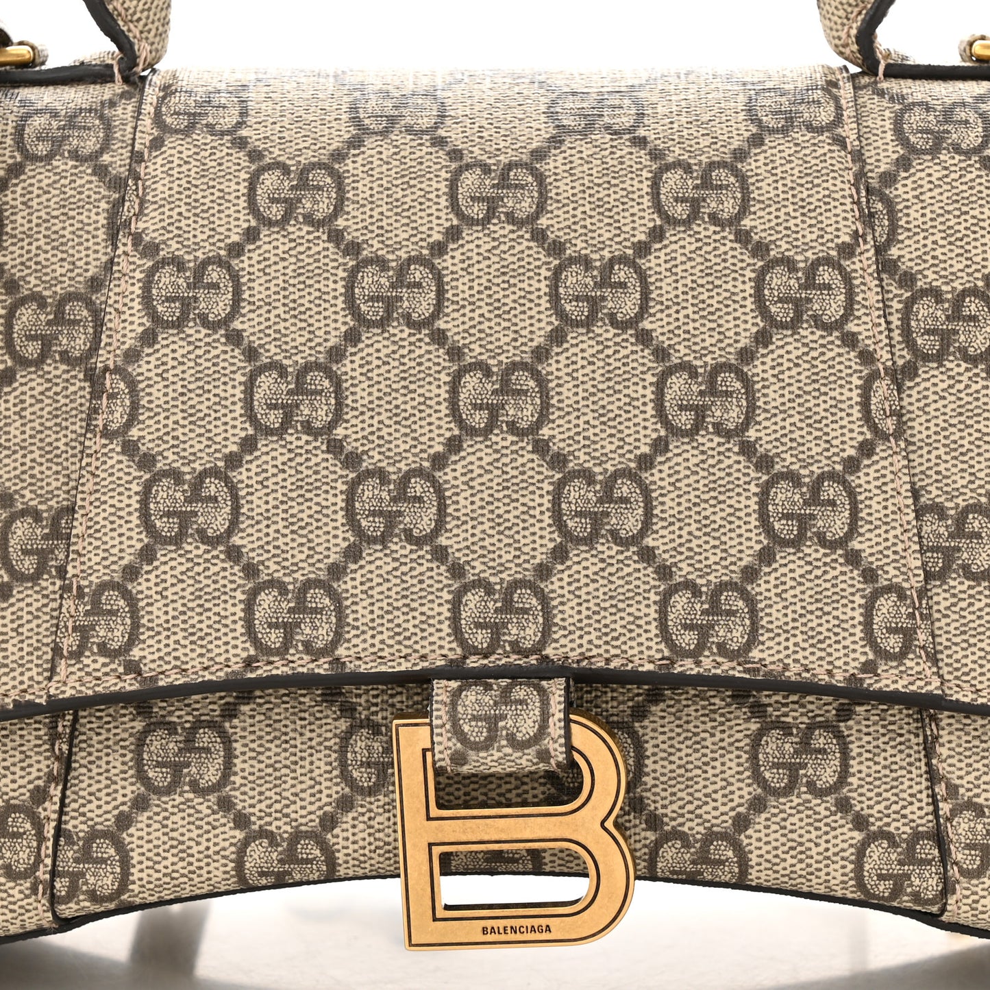 X GUCCI GG Supreme Monogram Small Hourglass Top Handle Bag Beige Ebony