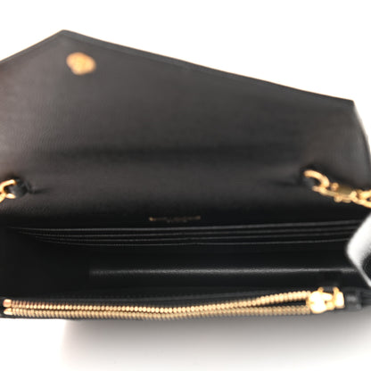 Saint Laurent Grain De Poudre Matelasse Chevron Monogram Envelope Chain Wallet Black 5 of 9