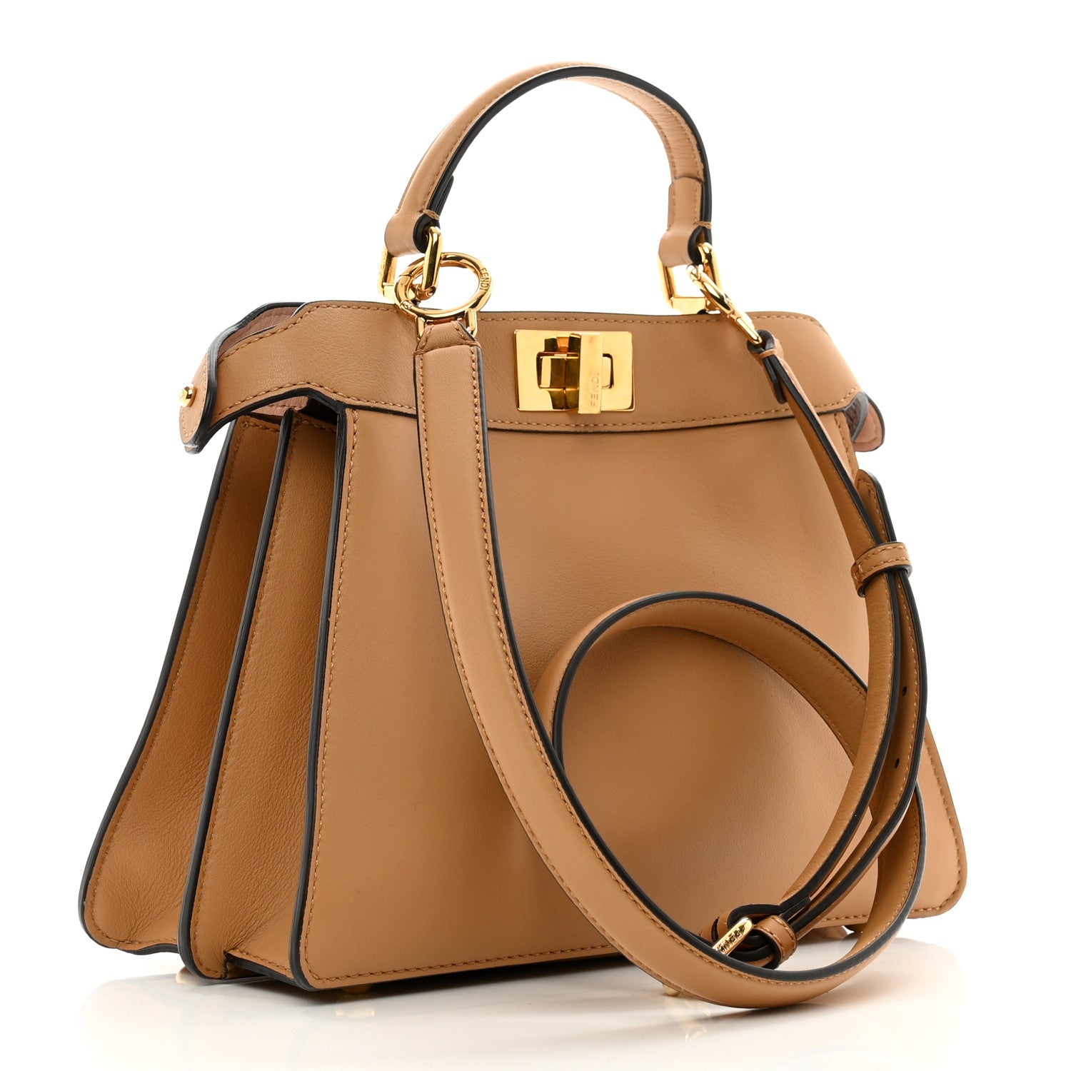 Fendi Vitello Seta Nappa Bi-Color Small Peekaboo I SEE U Satchel Miele Scuro Light Rose Ghianda 3 of 13