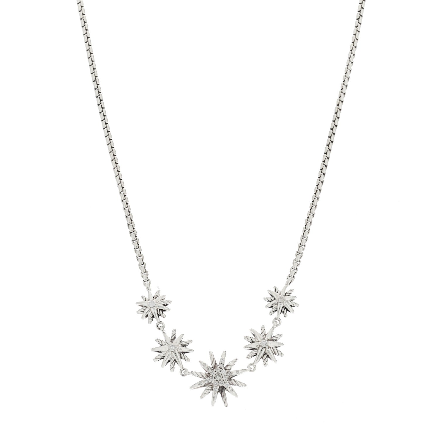 David Yurman Sterling Silver Diamond Starburst 5 Station Necklace 1 of 4