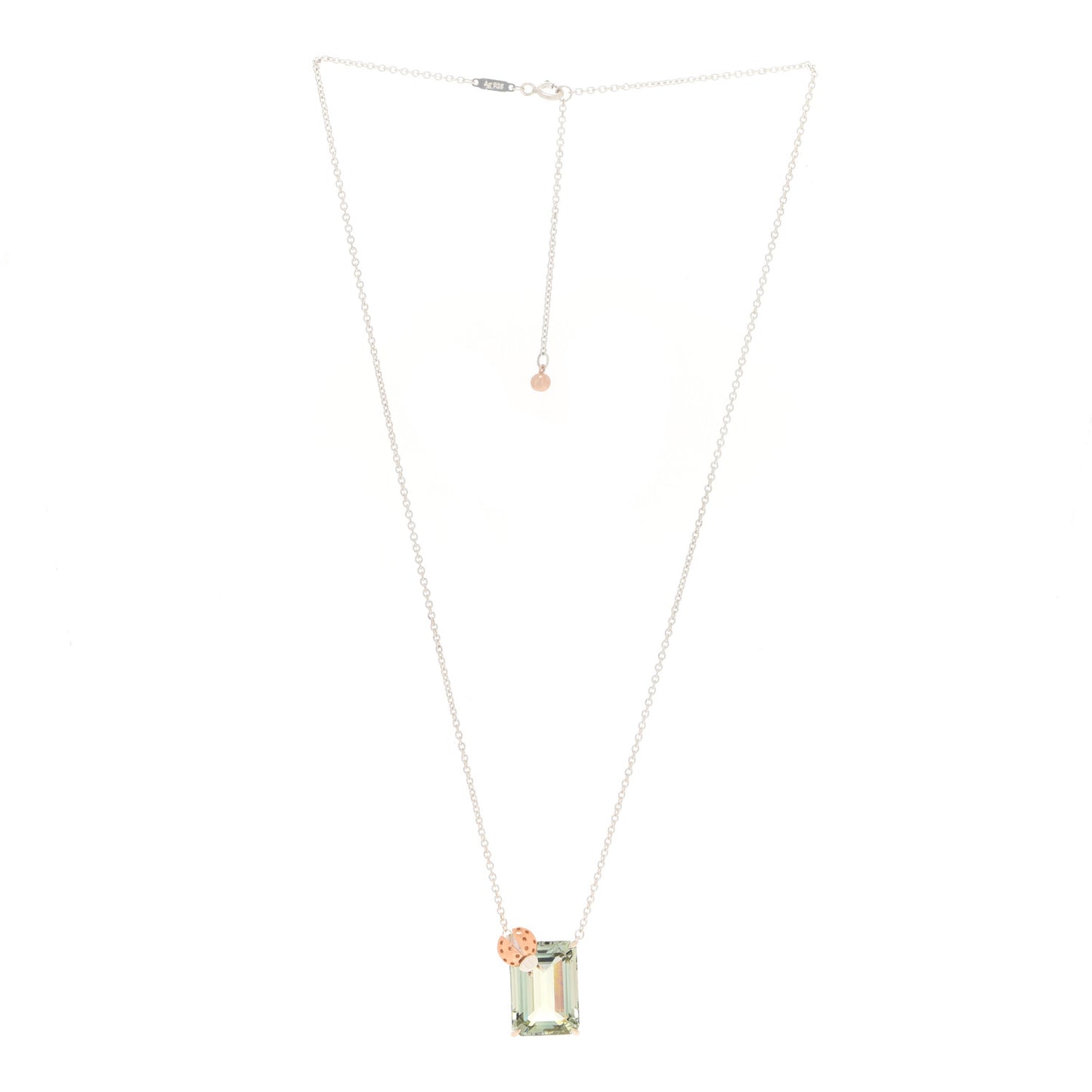 Sterling Silver 18K Rose Gold Prasiolite Return to Tiffany Love Bugs Ladybug Necklace