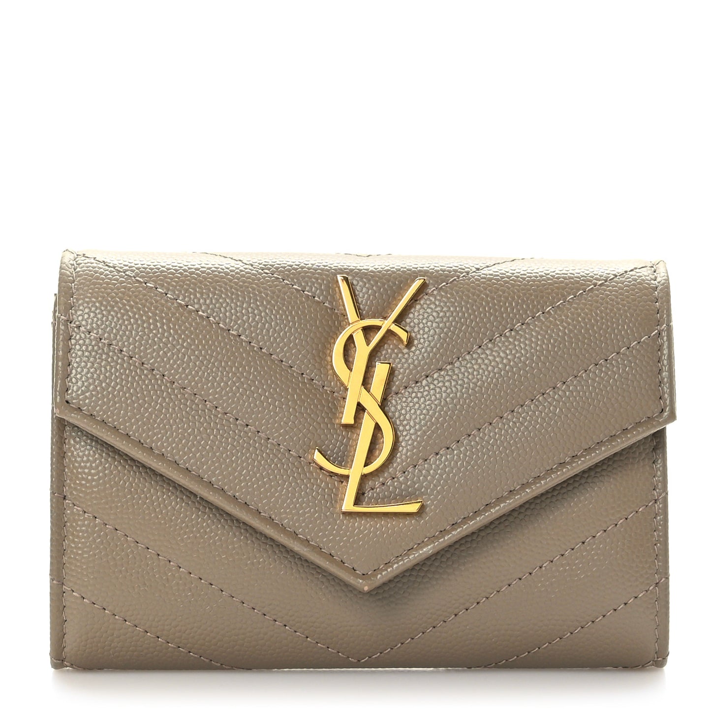 Grain De Poudre Matelasse Chevron Small Monogram Envelope Wallet Dark Beige