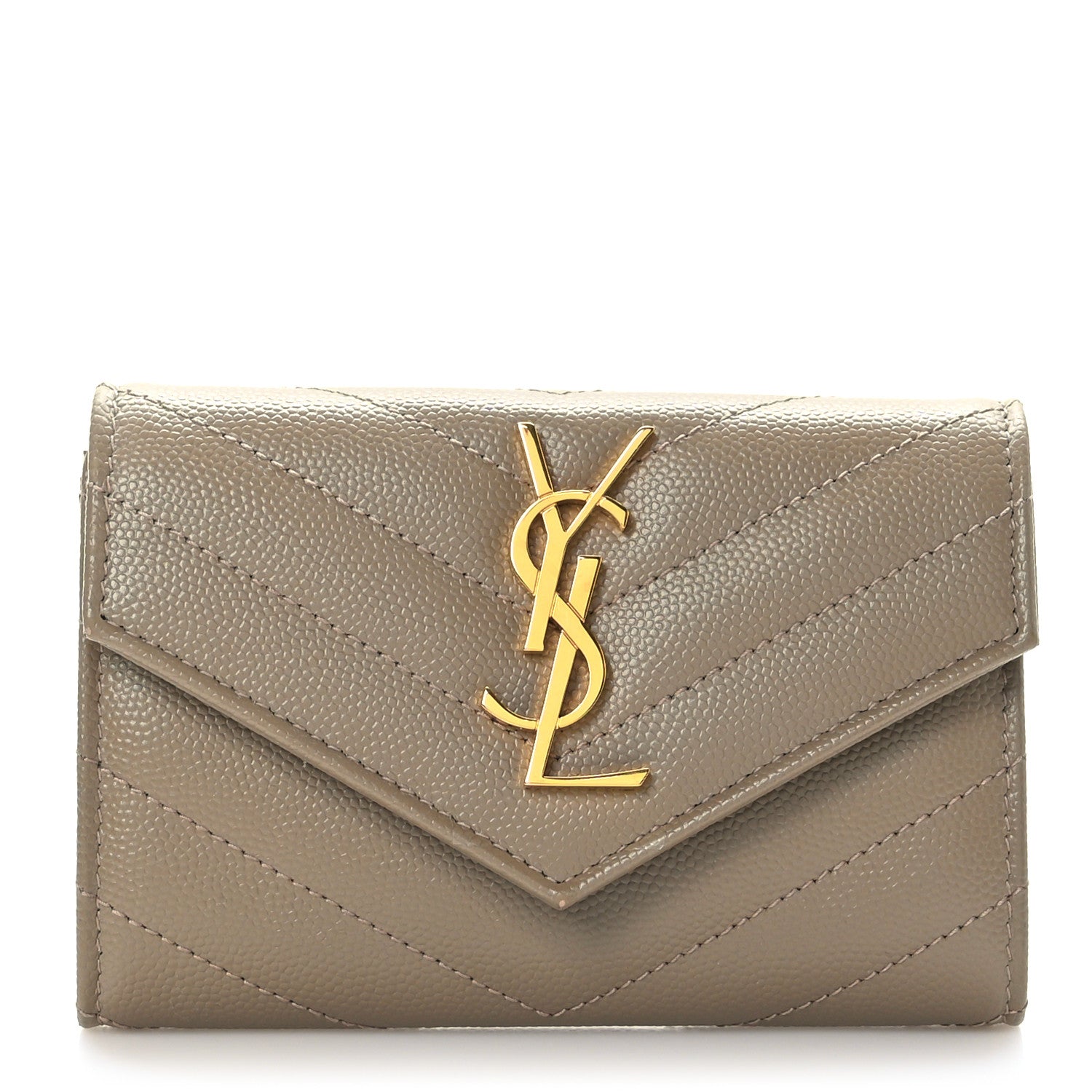 Saint Laurent Grain De Poudre Matelasse Chevron Small Monogram Envelope Wallet Dark Beige 1 of 7