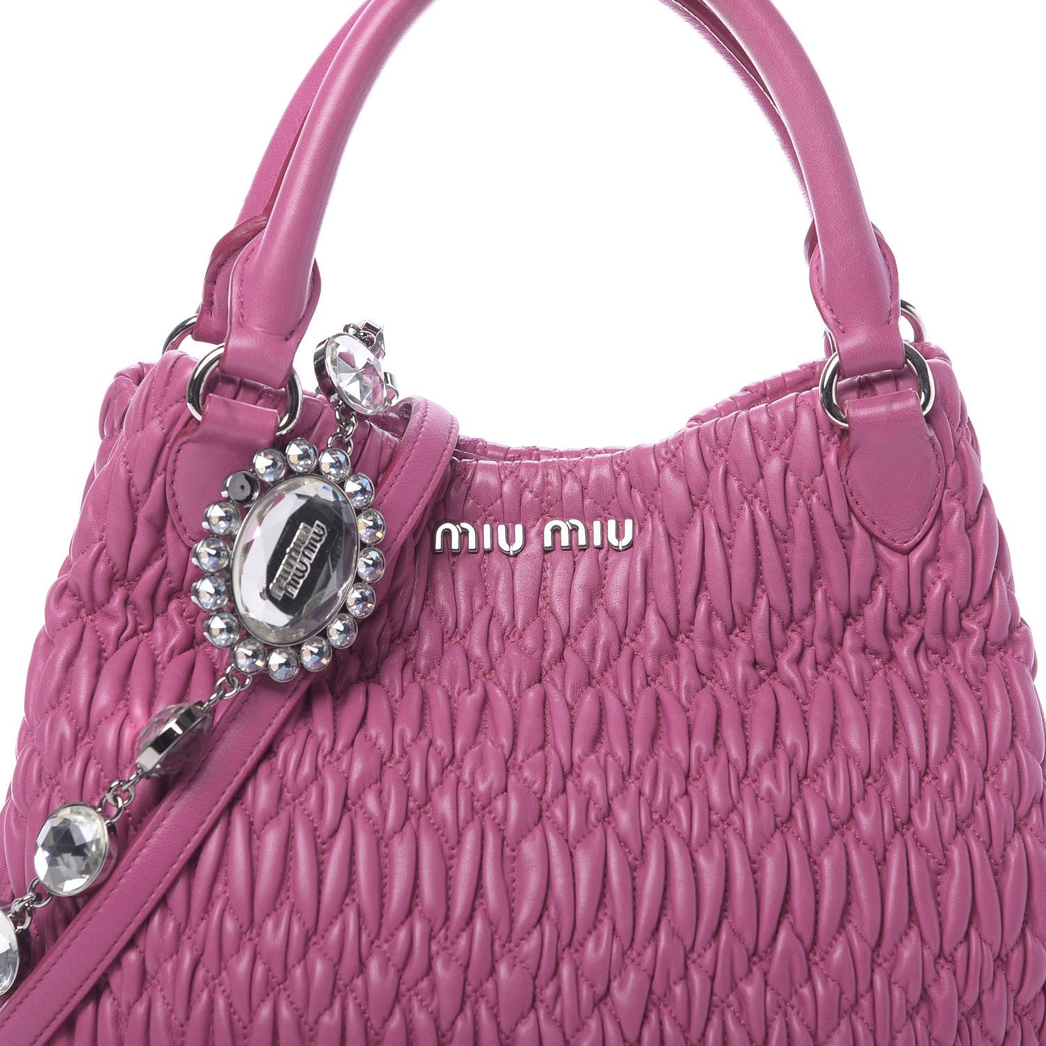 Miu Miu Nappa Matelasse Swarovski Crystal Tote Fuxia 8 of 10