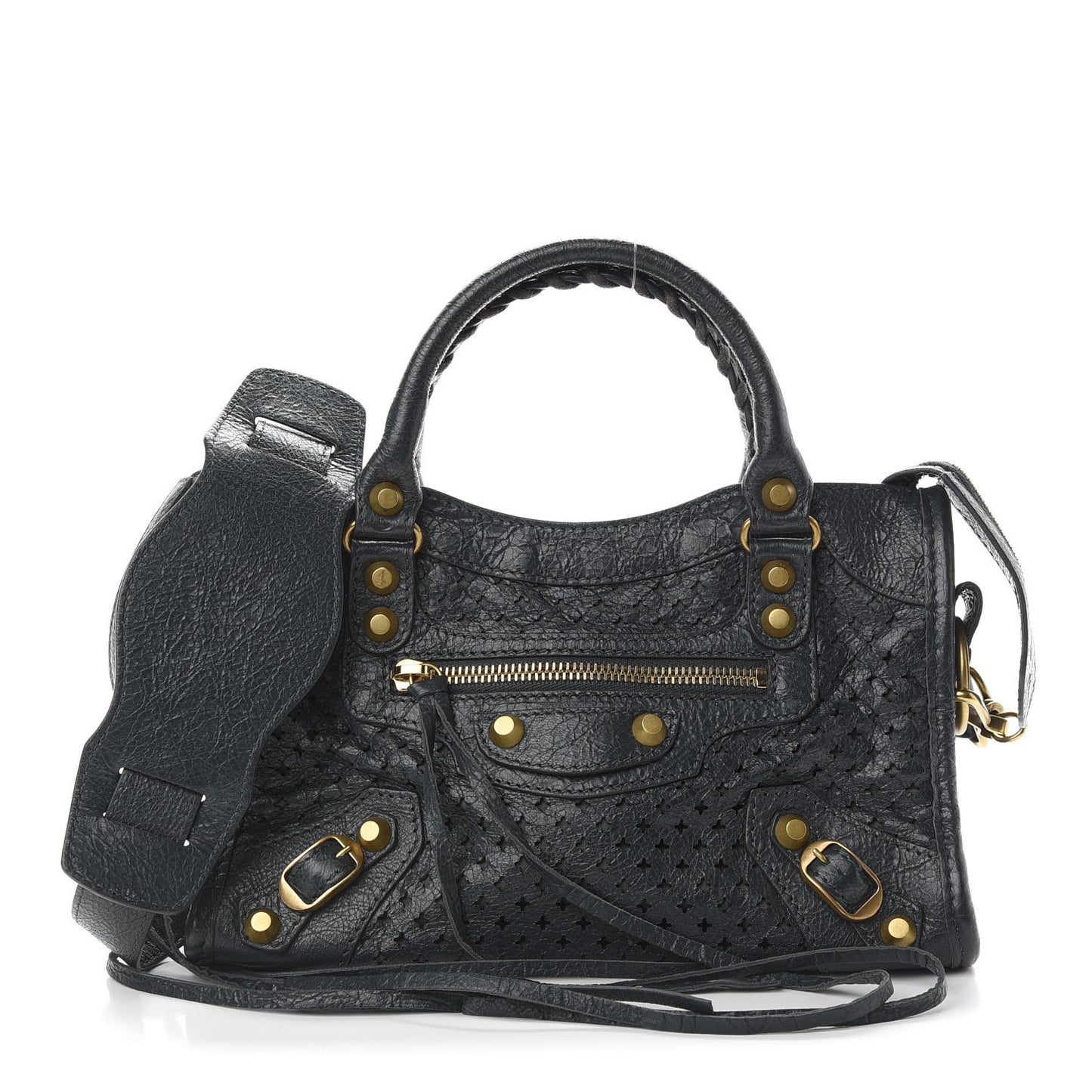Agneau Stadio Laser Cut Cross Classic Gold Hardware Mini City Black