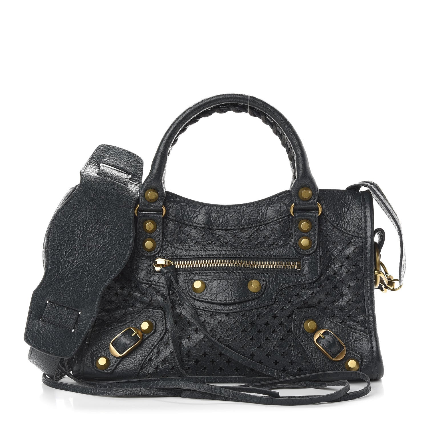 Balenciaga Agneau Stadio Laser Cut Cross Classic Gold Hardware Mini City Black 1 of 9