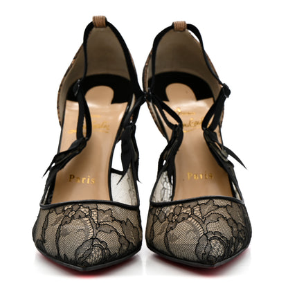 Christian Louboutin Nappa Patent Chantilly Lace Hot Jeanbi 100 Pumps 39.5 Black 2 of 11