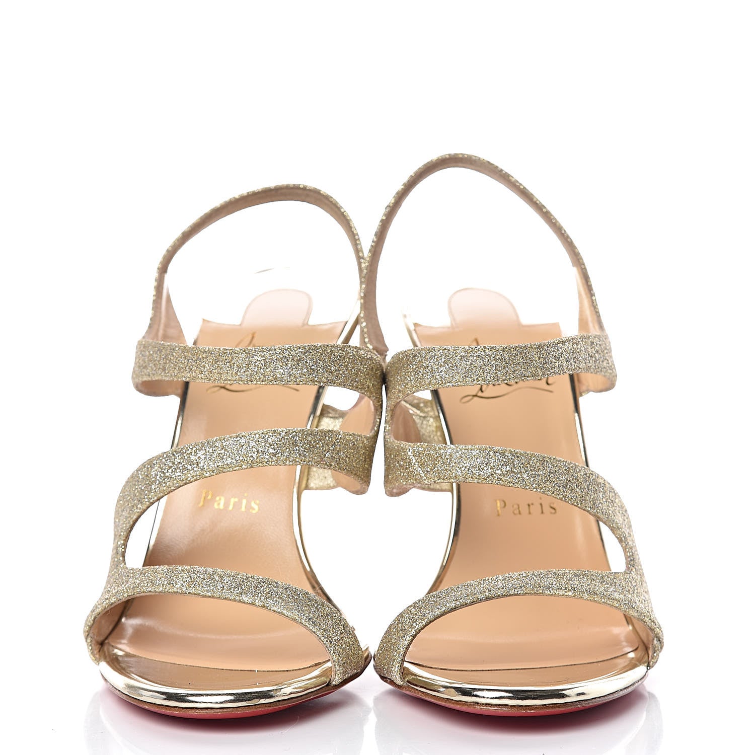 Christian Louboutin Glitter Specchio Vavazou 100 Strappy Sandals 38.5 Light Gold 2 of 9