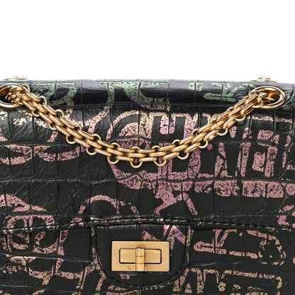 Chanel Calfskin Crocodile Embossed Graffiti 2.55 Mini Cocodile Reissue Flap Black Pink 9 of 20
