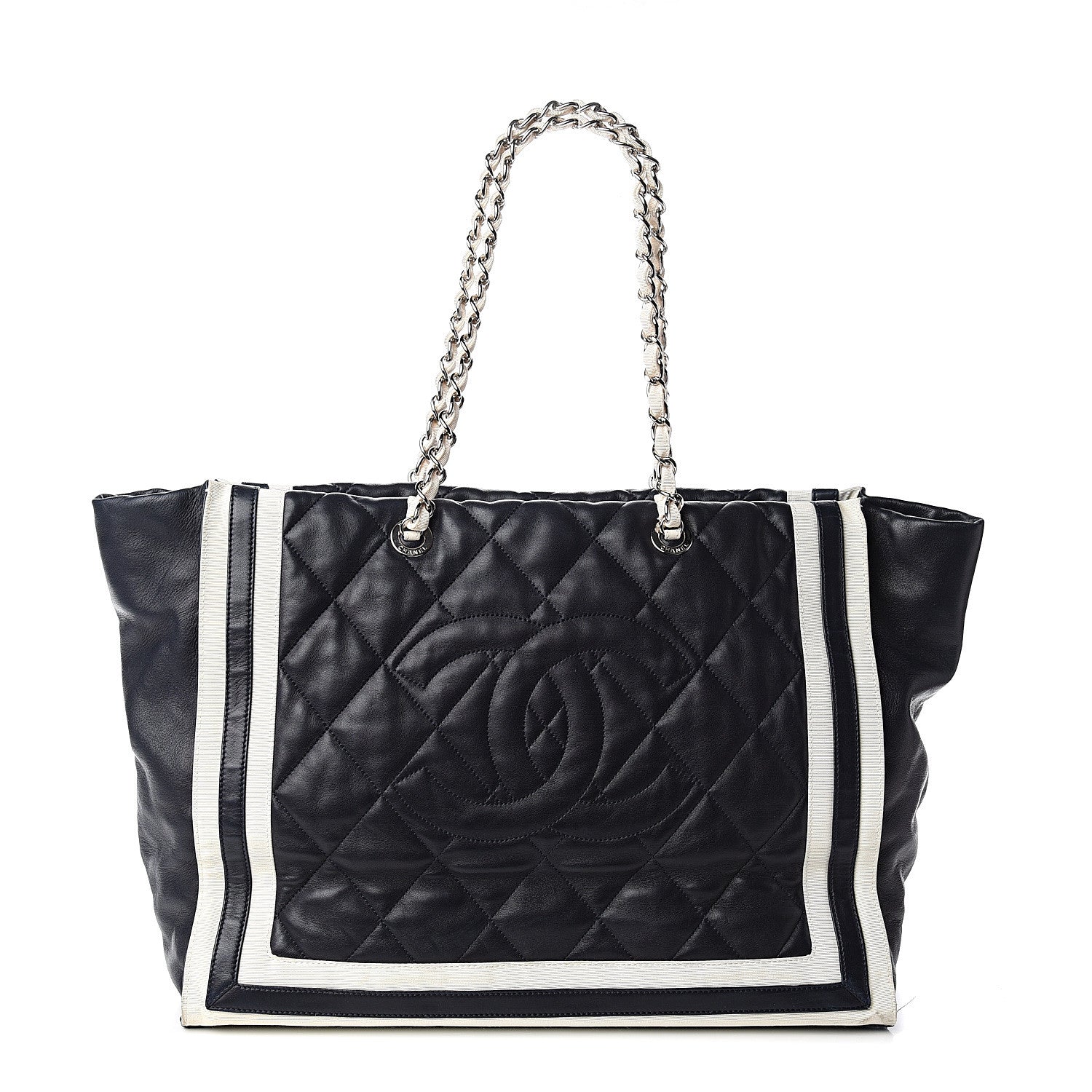 Chanel Lambskin Quilted Lido Shopping Tote Dark Navy Blue 1 of 12
